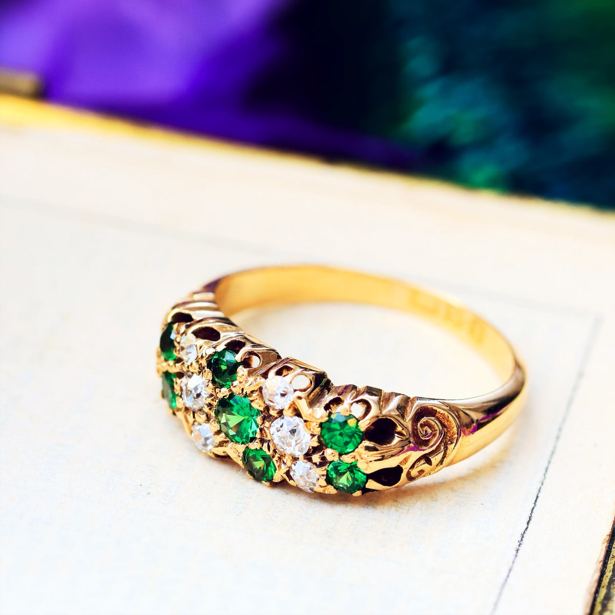 Date 1907 Green Demantoid Garnet & Diamond Ring