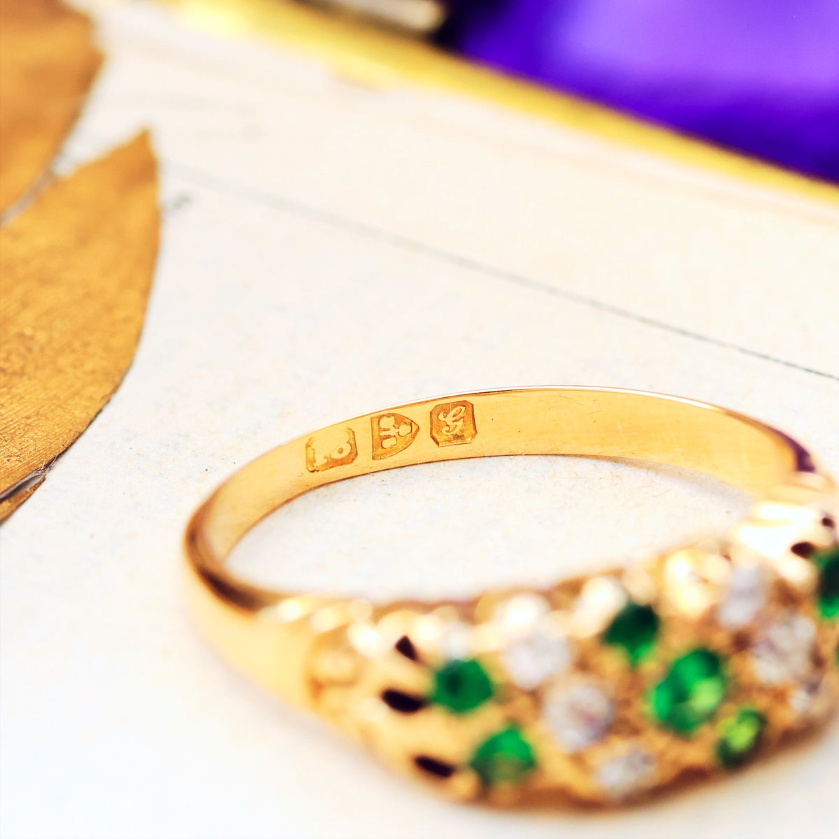 Date 1907 Green Demantoid Garnet & Diamond Ring