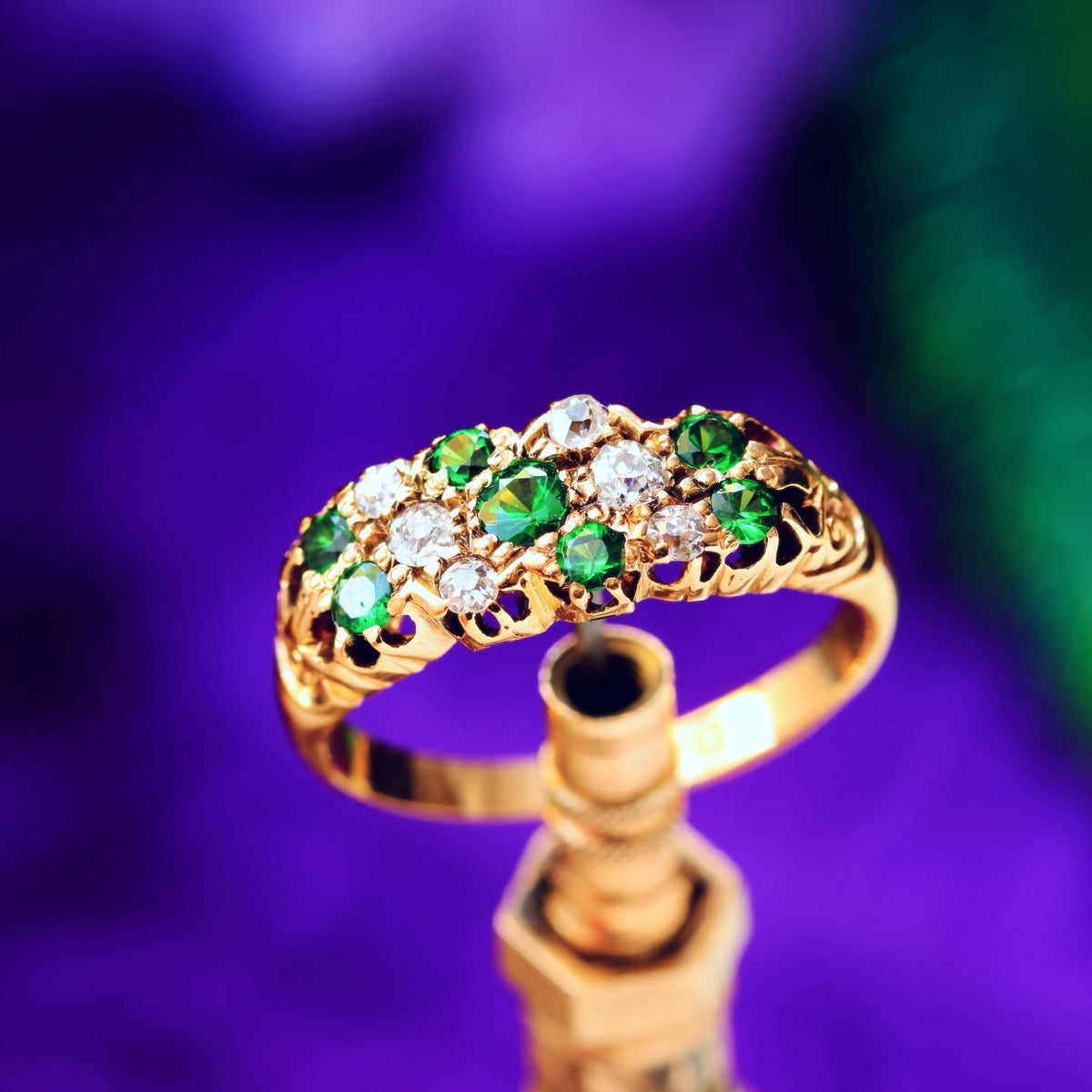 Date 1907 Green Demantoid Garnet & Diamond Ring