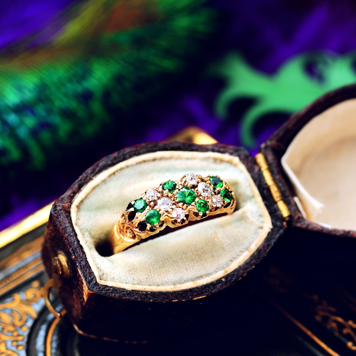 Date 1907 Green Demantoid Garnet & Diamond Ring