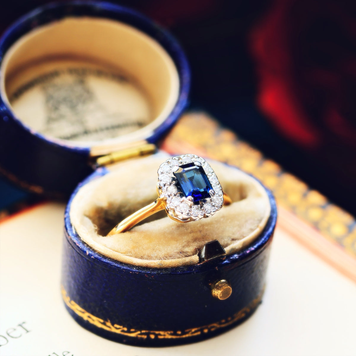 Vintage Date 1988 Sapphire & Diamond Cluster Ring