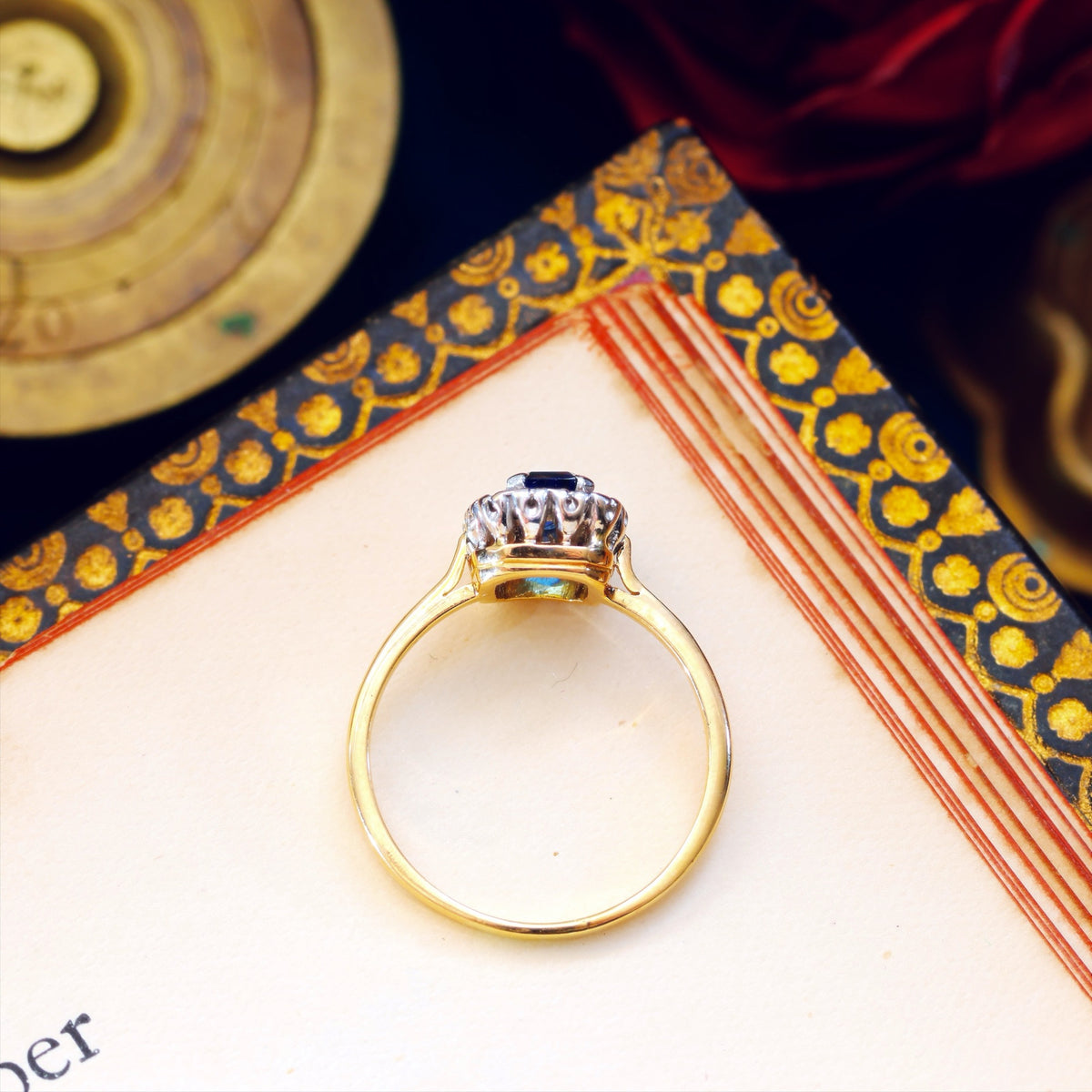 Vintage Date 1988 Sapphire & Diamond Cluster Ring