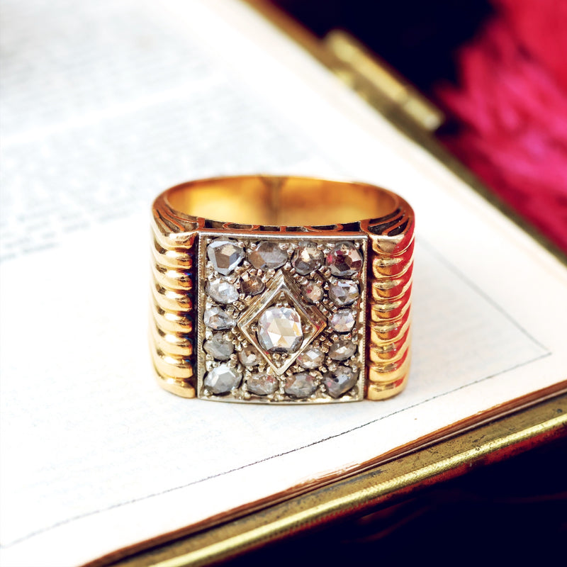 Dramatic! Unisex Late Art Deco Rose Cut Diamond Ring
