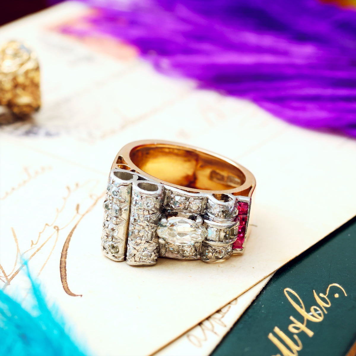 Sensational!! Vintage 1940's Art Deco Diamond Cocktail Ring