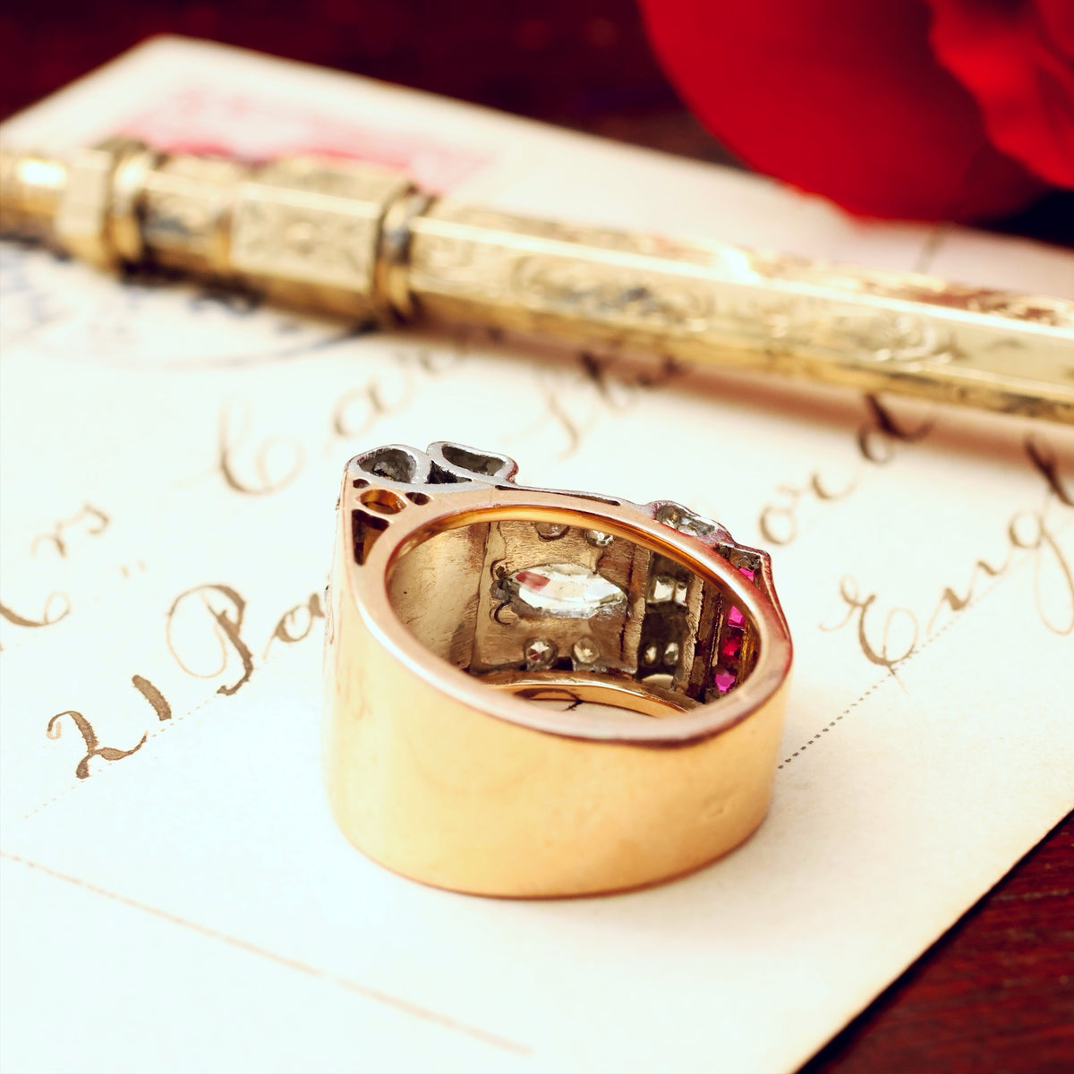 Sensational!! Vintage 1940's Art Deco Diamond Cocktail Ring