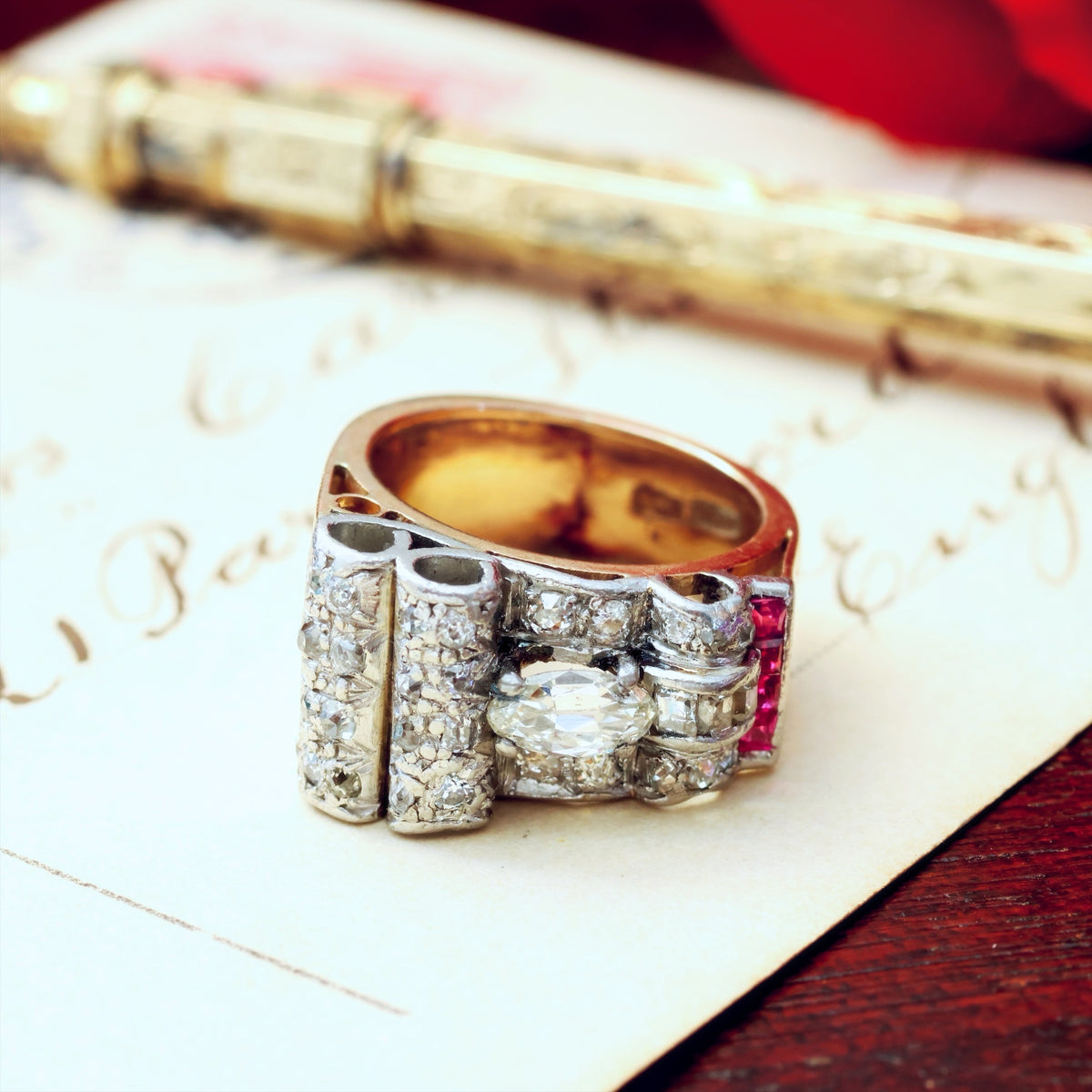 Sensational!! Vintage 1940's Art Deco Diamond Cocktail Ring