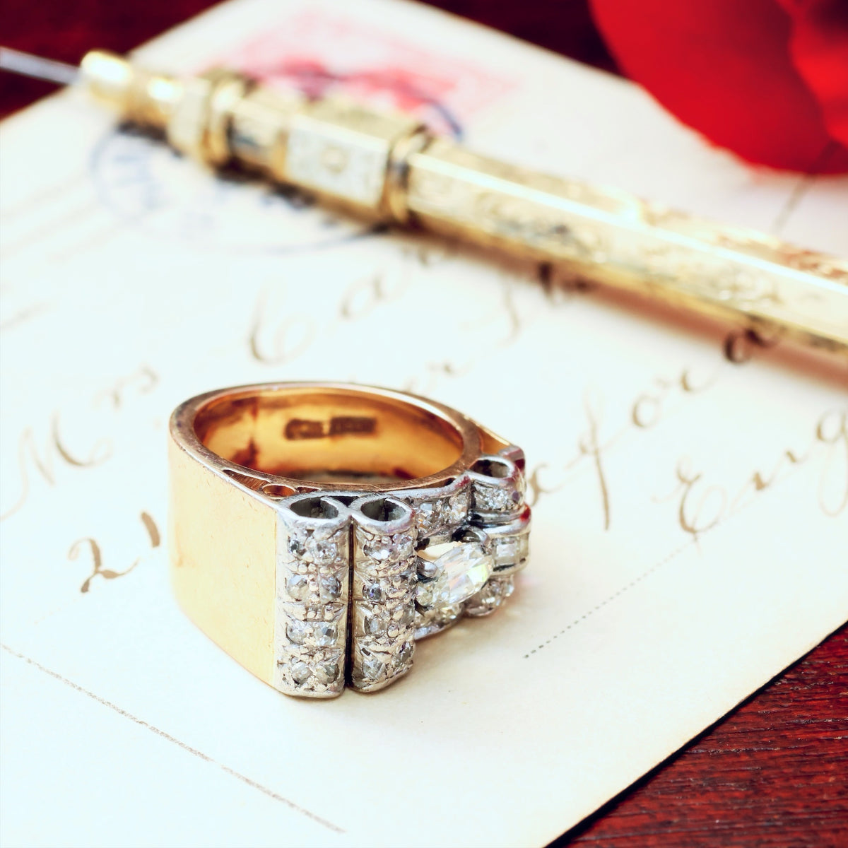 Sensational!! Vintage 1940's Art Deco Diamond Cocktail Ring