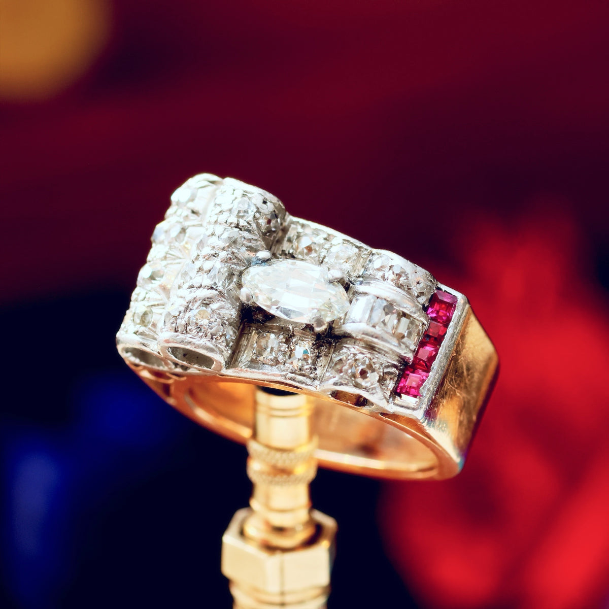 Sensational!! Vintage 1940's Art Deco Diamond Cocktail Ring