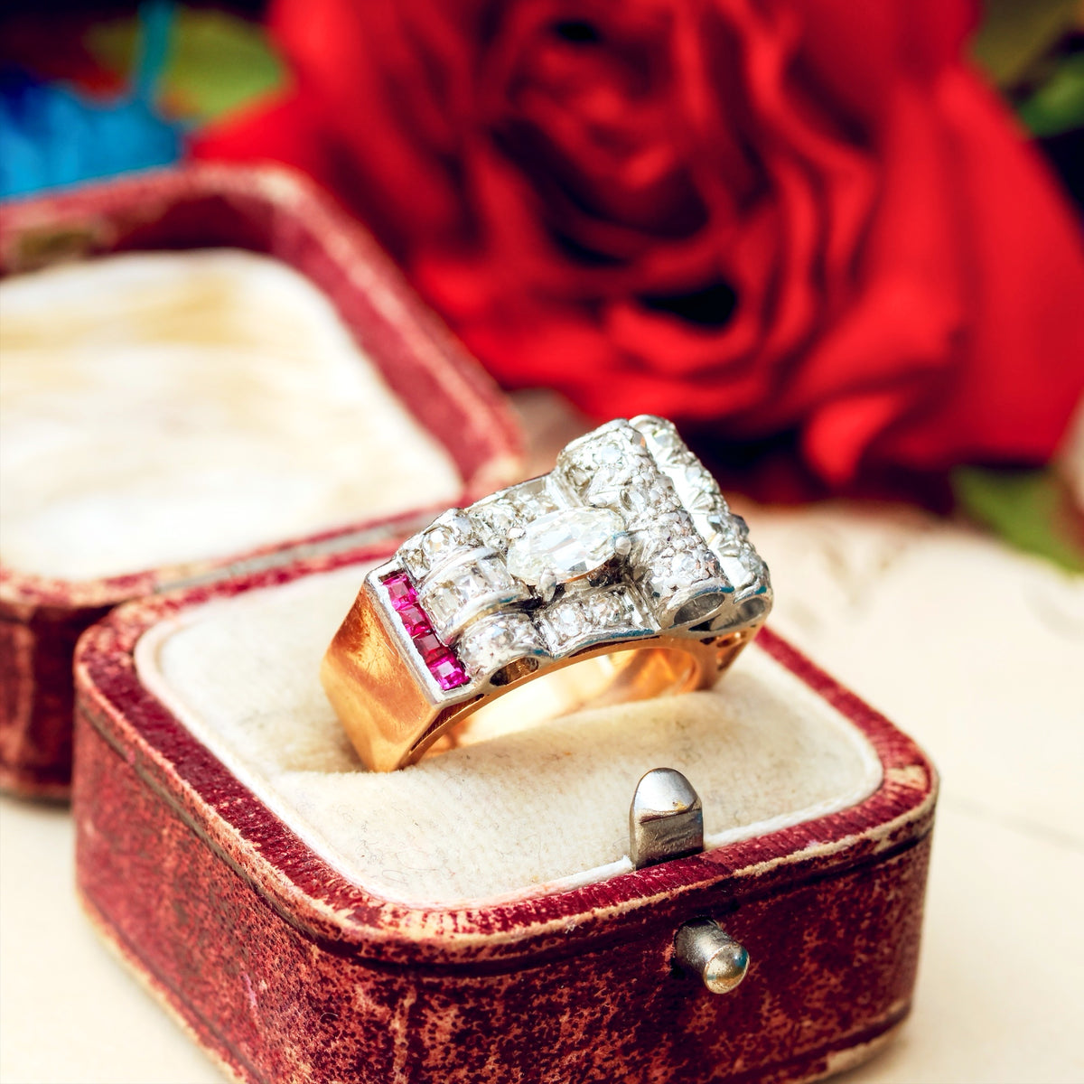 Sensational!! Vintage 1940's Art Deco Diamond Cocktail Ring