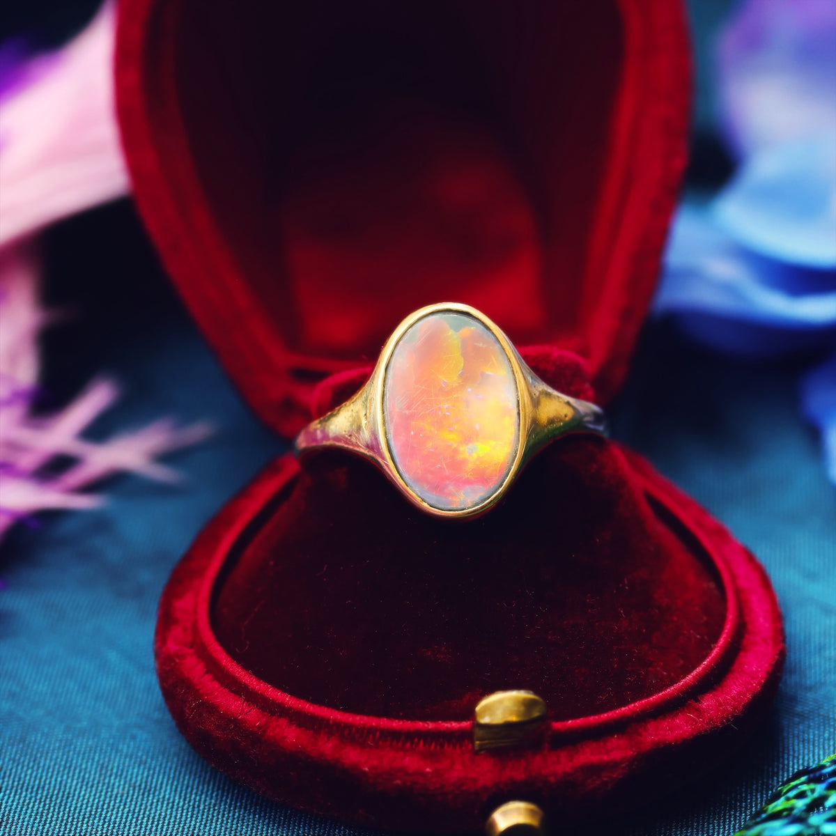 Antique Fiery Magic Black Opal Ring