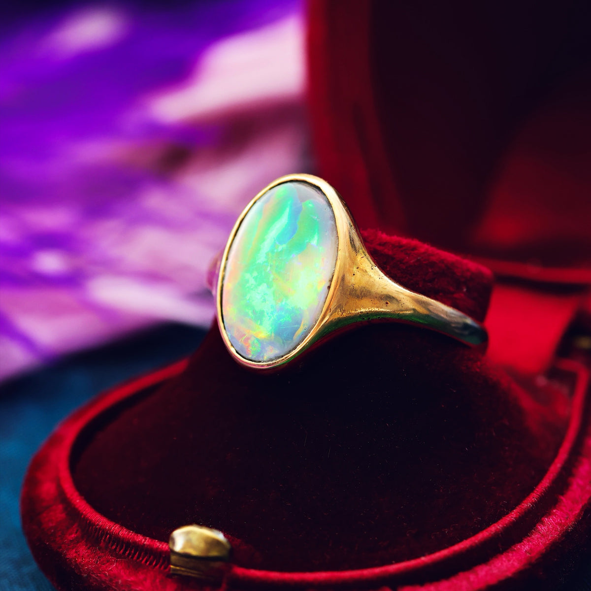 Antique Fiery Magic Black Opal Ring