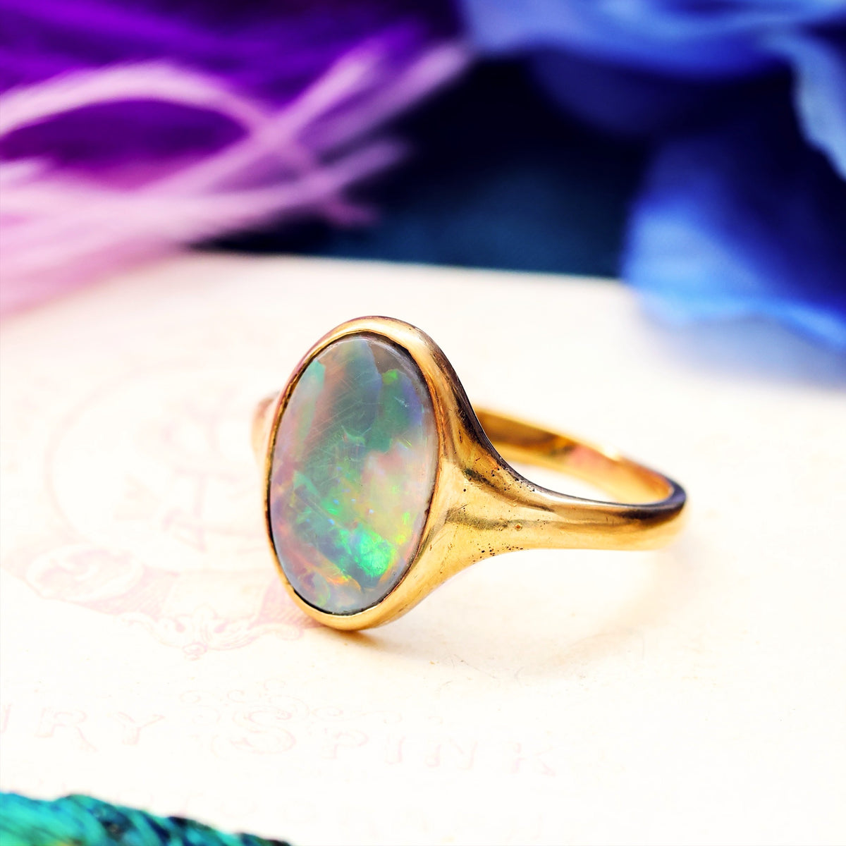 Antique Fiery Magic Black Opal Ring