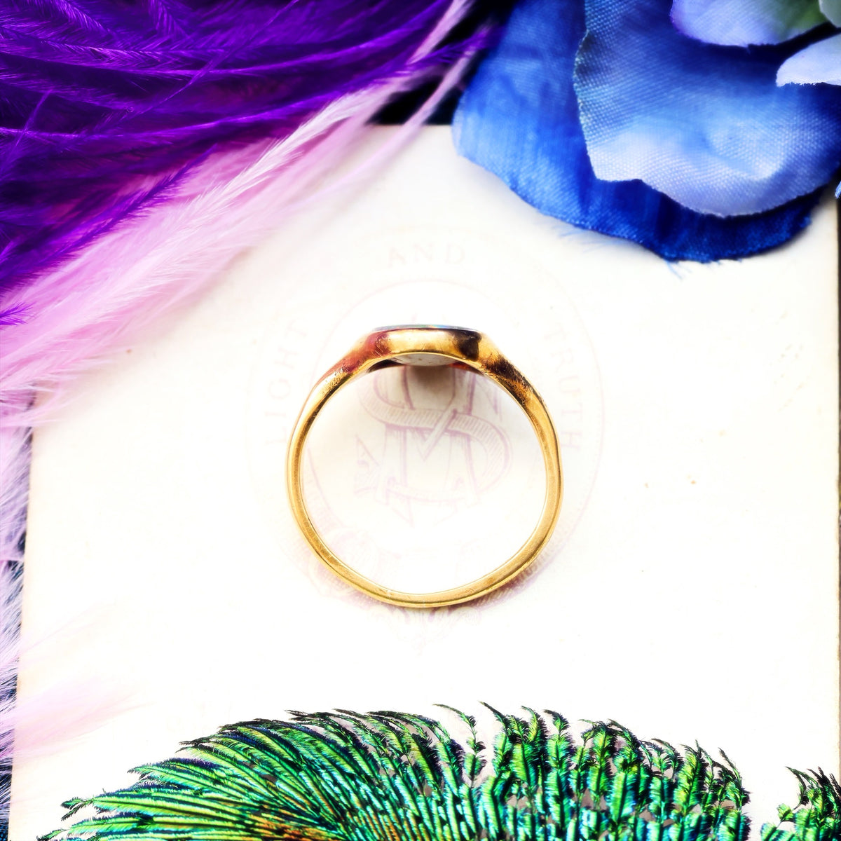 Antique Fiery Magic Black Opal Ring