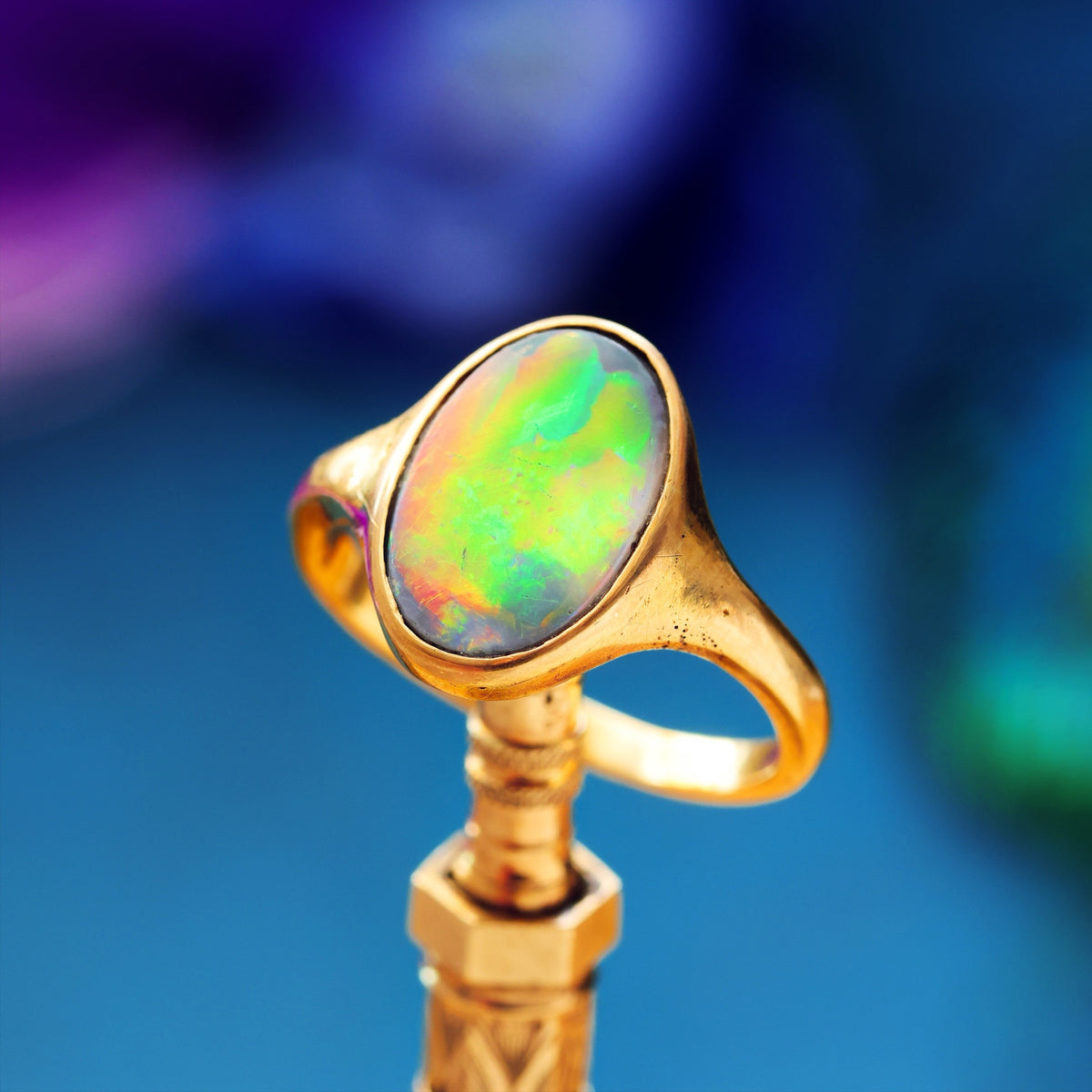Antique Fiery Magic Black Opal Ring
