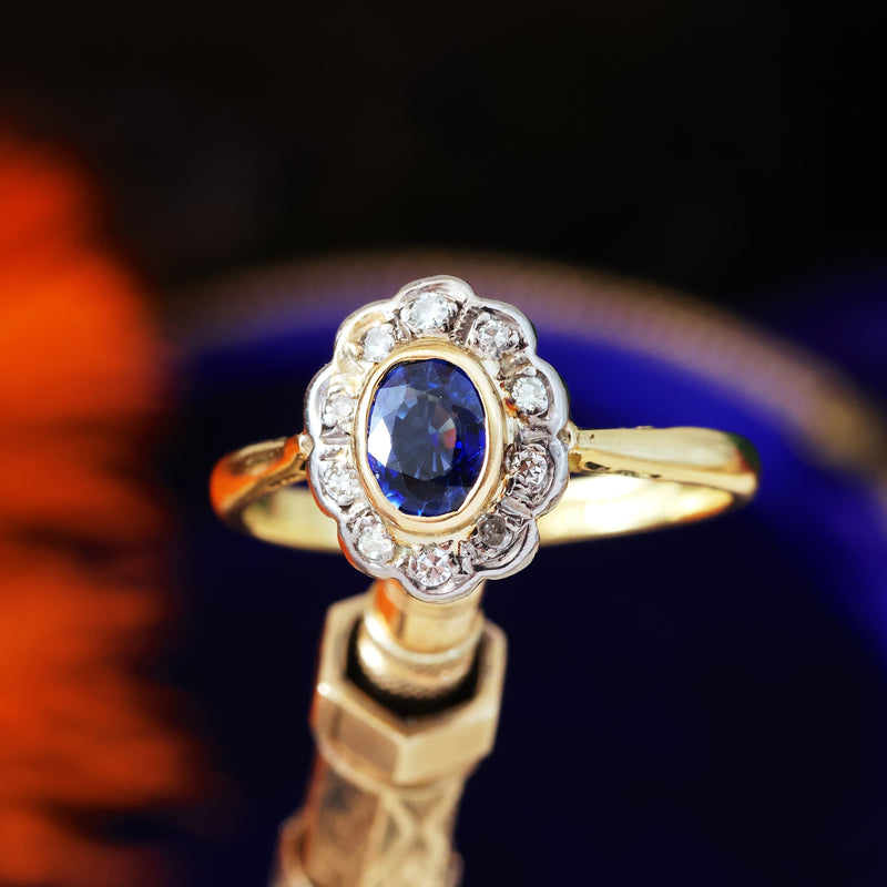 Vintage Sapphire & Diamond Cluster Ring