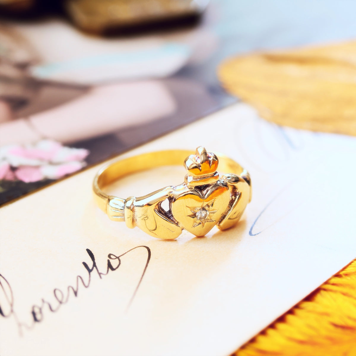 Recycled 9ct Gold & Diamond Claddagh Ring