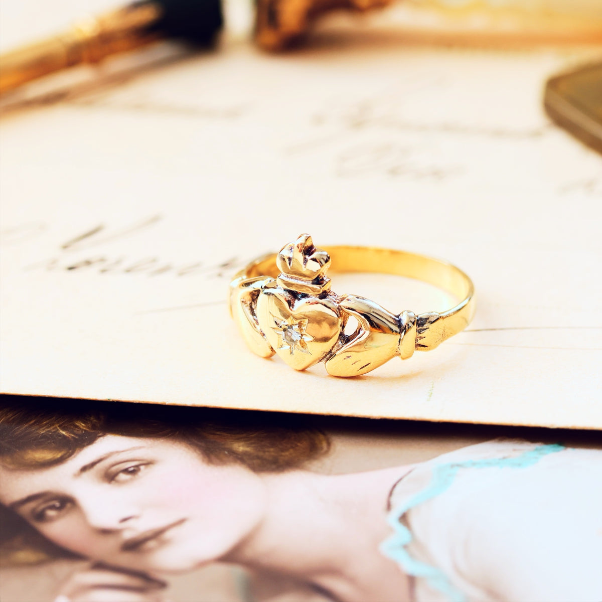 Recycled 9ct Gold & Diamond Claddagh Ring