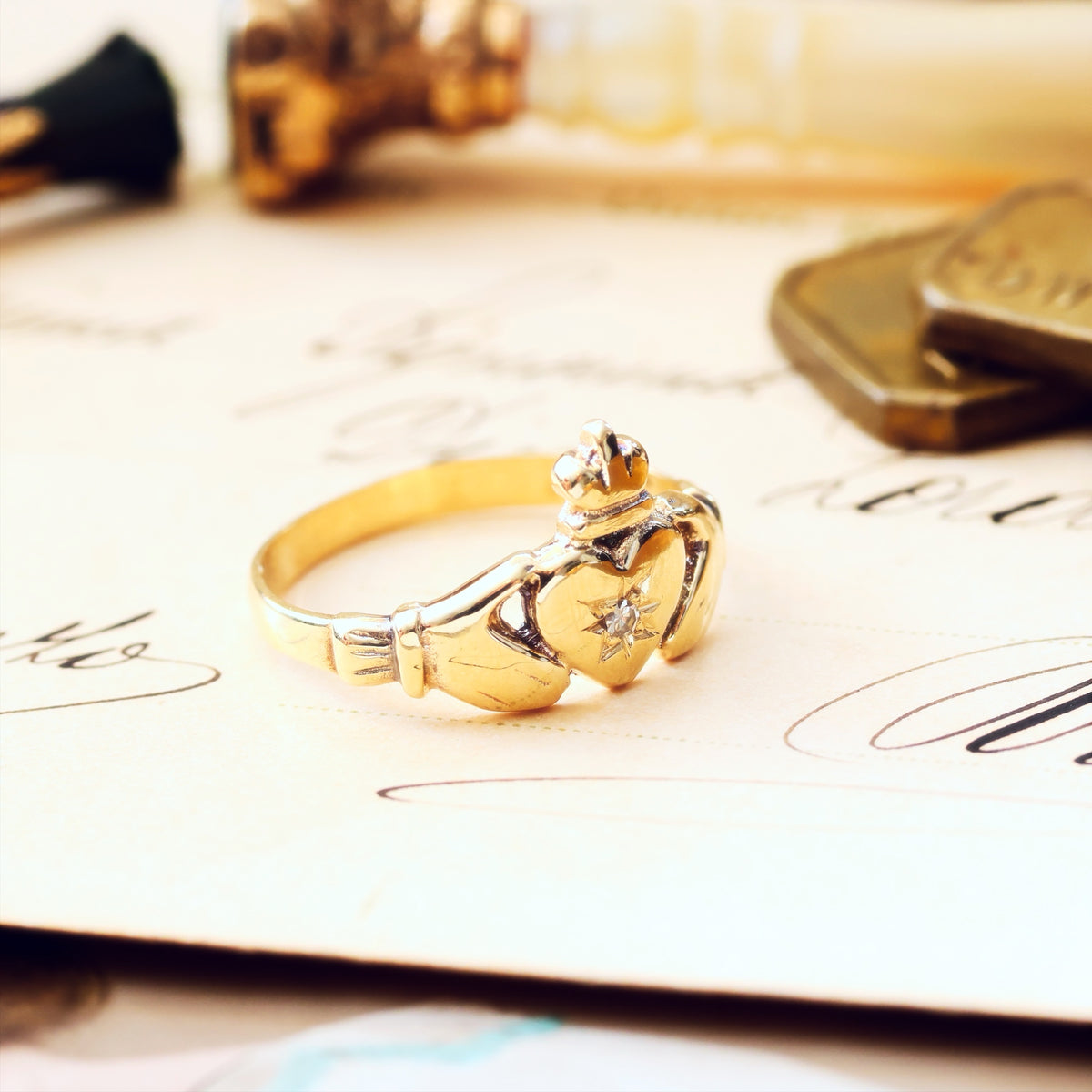 Recycled 9ct Gold & Diamond Claddagh Ring