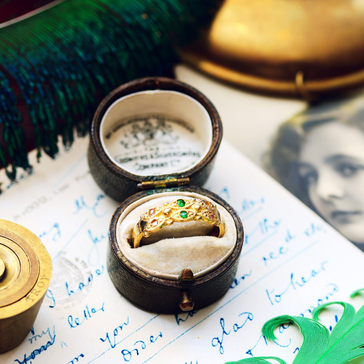 Recycled Rose Cut Diamond & Tsavorite Garnet Ring