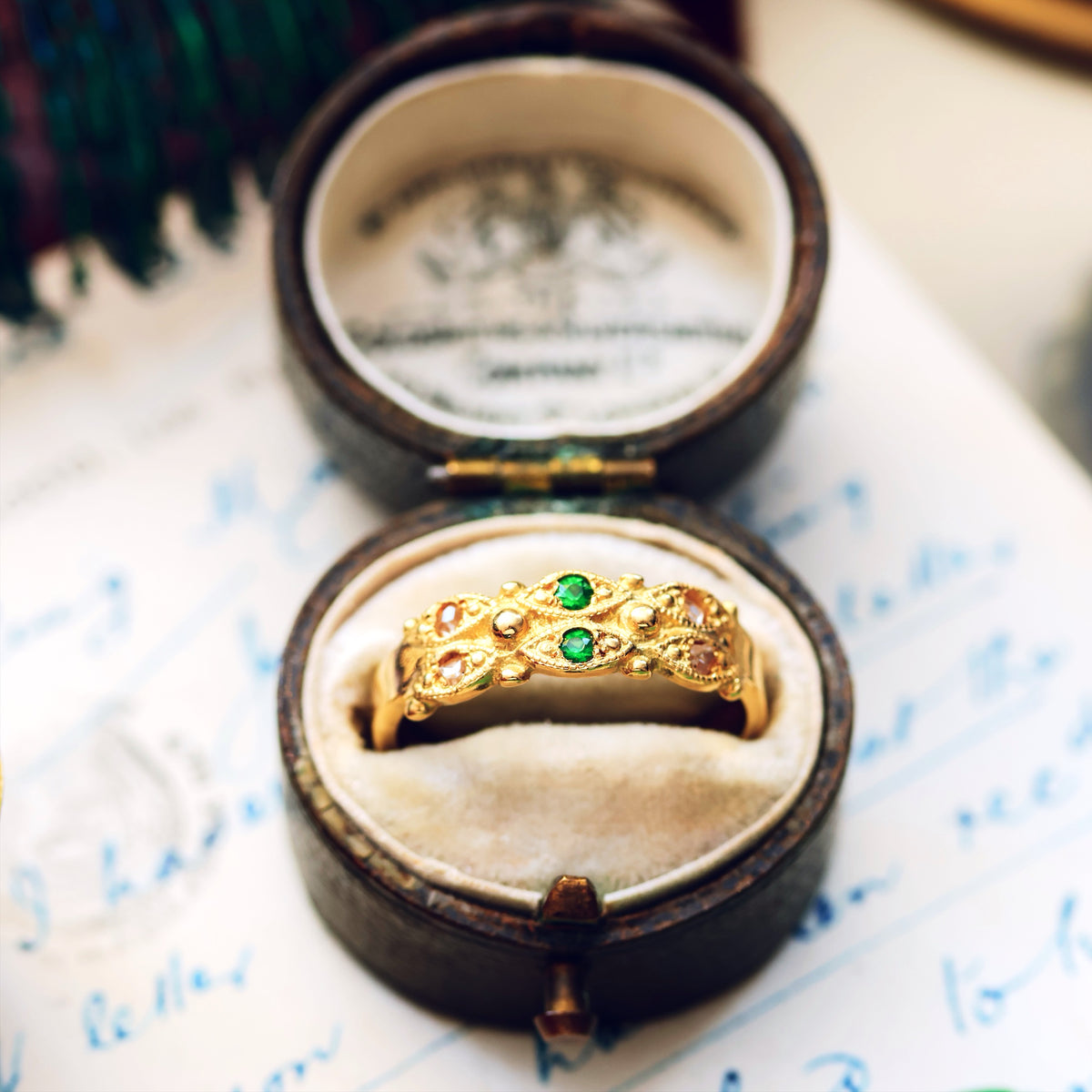 Recycled Rose Cut Diamond & Tsavorite Garnet Ring