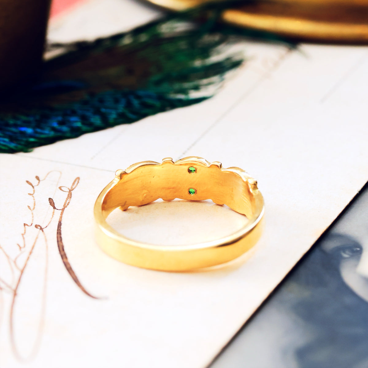 Recycled Rose Cut Diamond & Tsavorite Garnet Ring