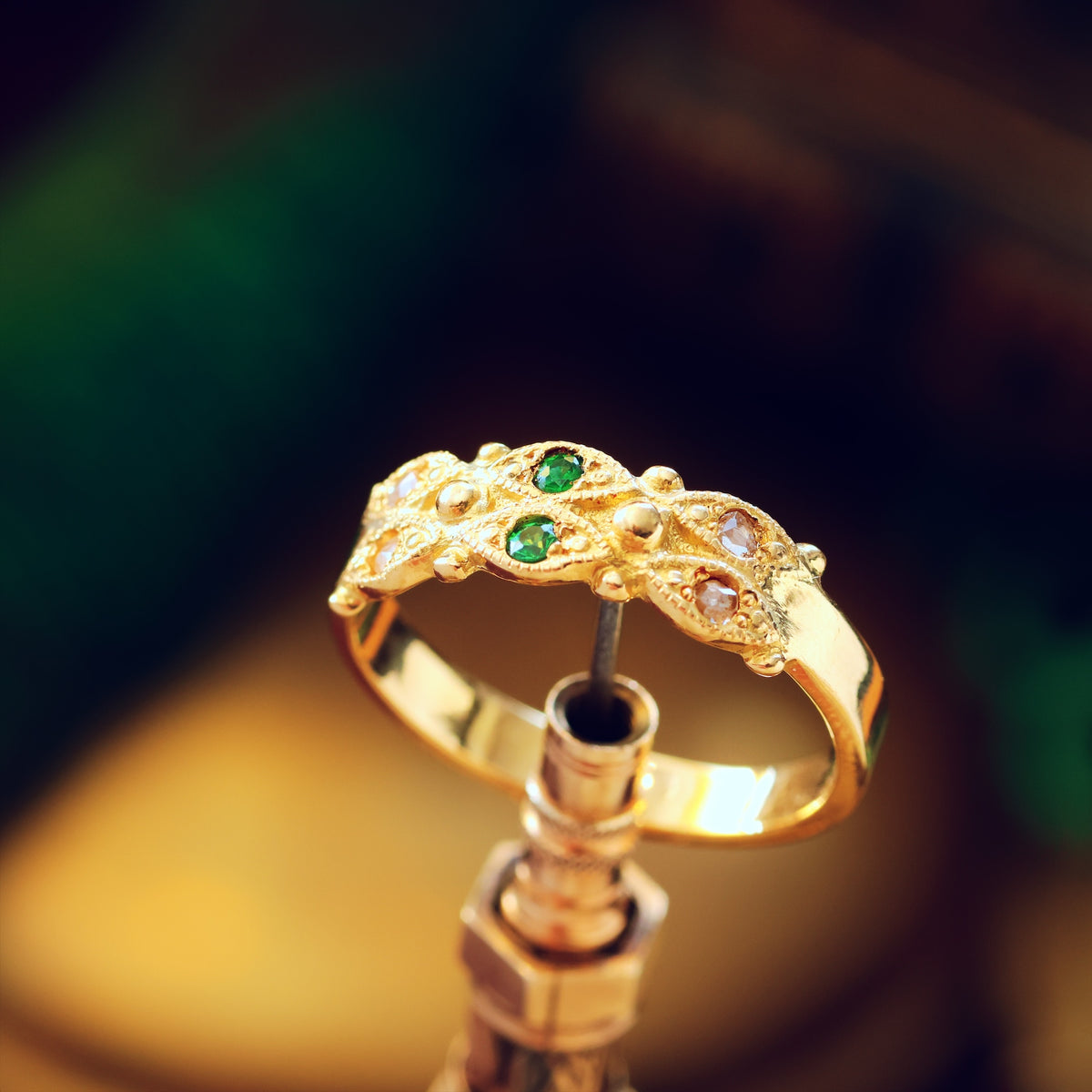 Recycled Rose Cut Diamond & Tsavorite Garnet Ring