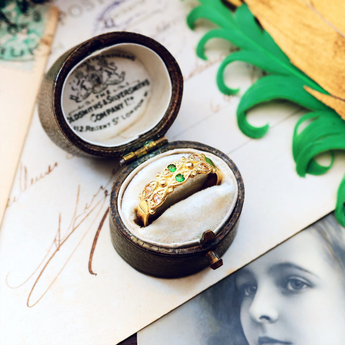 Recycled Rose Cut Diamond & Tsavorite Garnet Ring