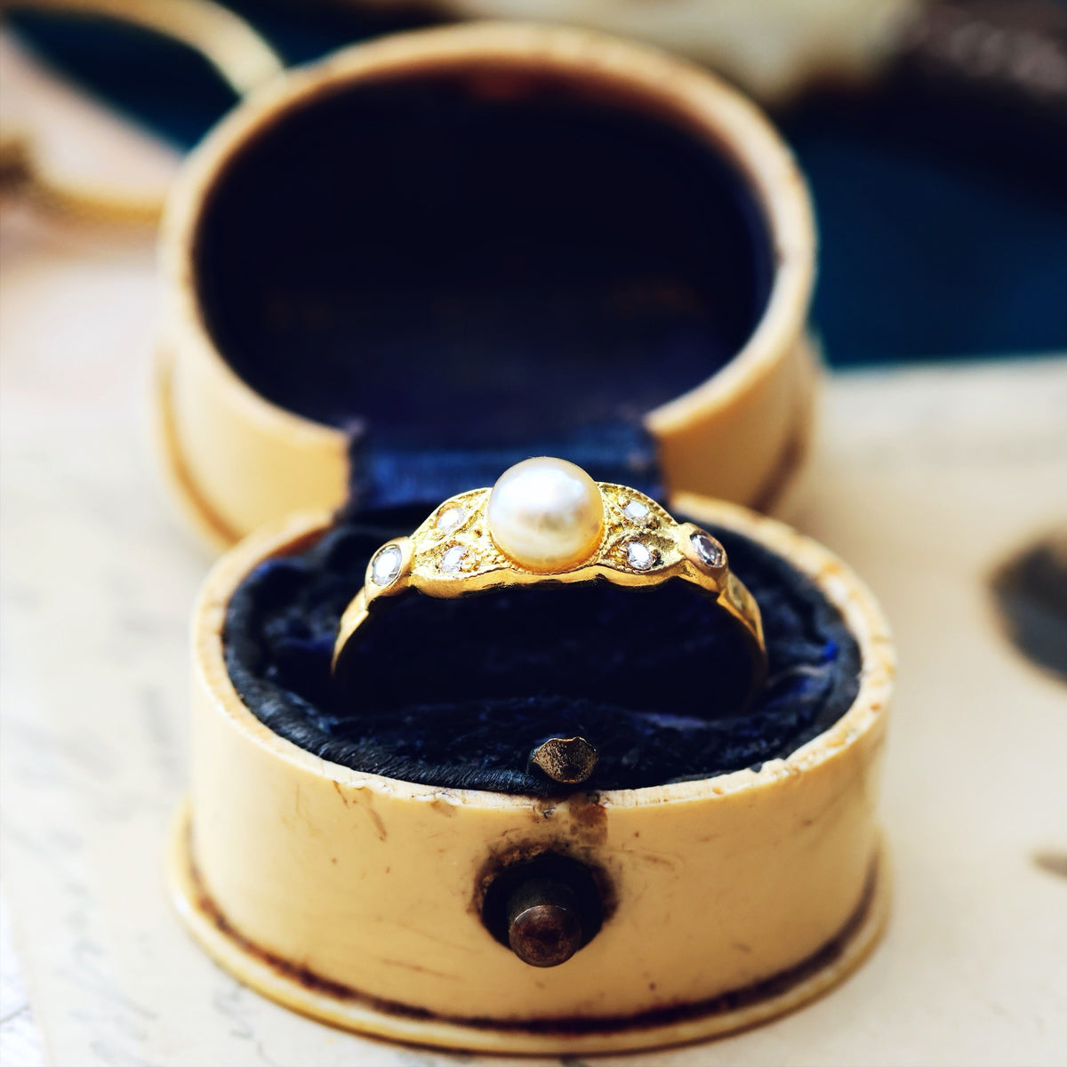 Recycled Natural Pearl & Diamond Ring