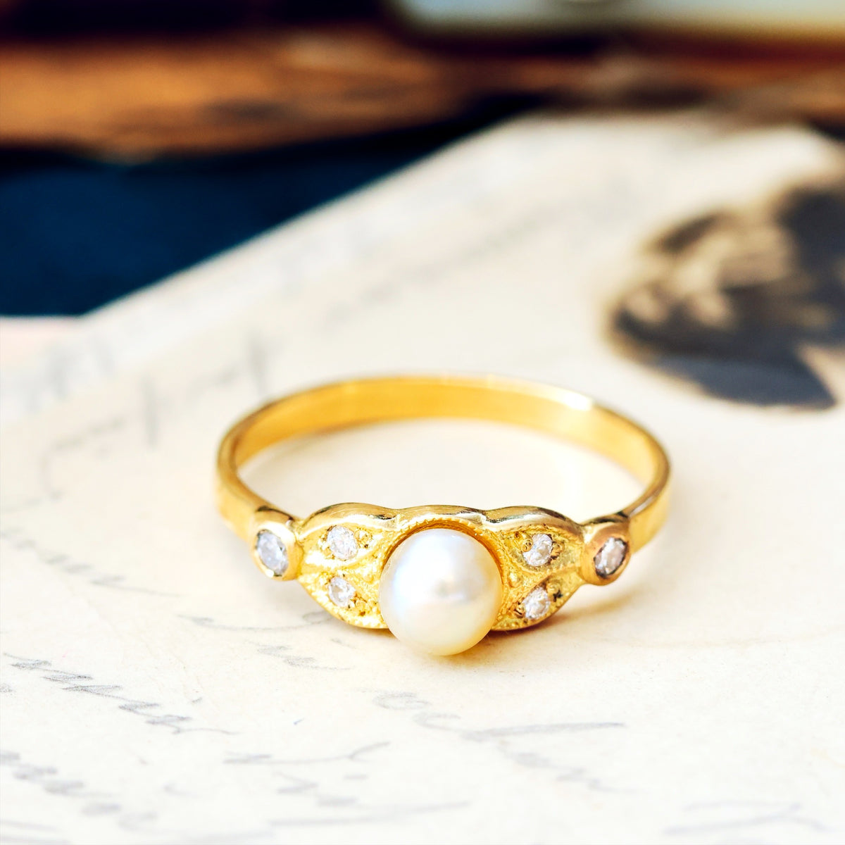 Recycled Natural Pearl & Diamond Ring