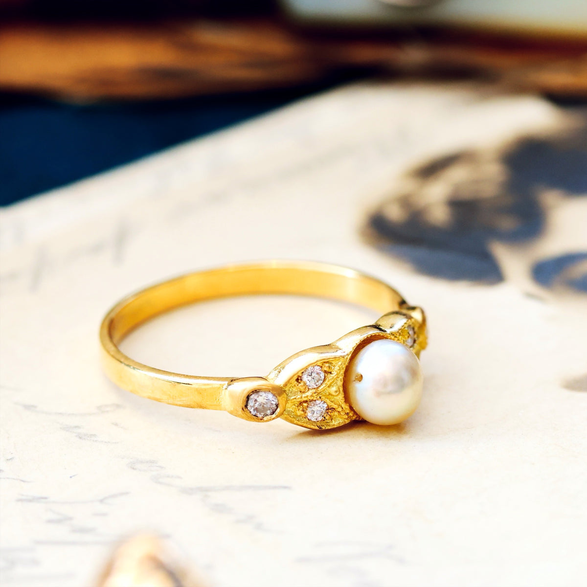 Recycled Natural Pearl & Diamond Ring