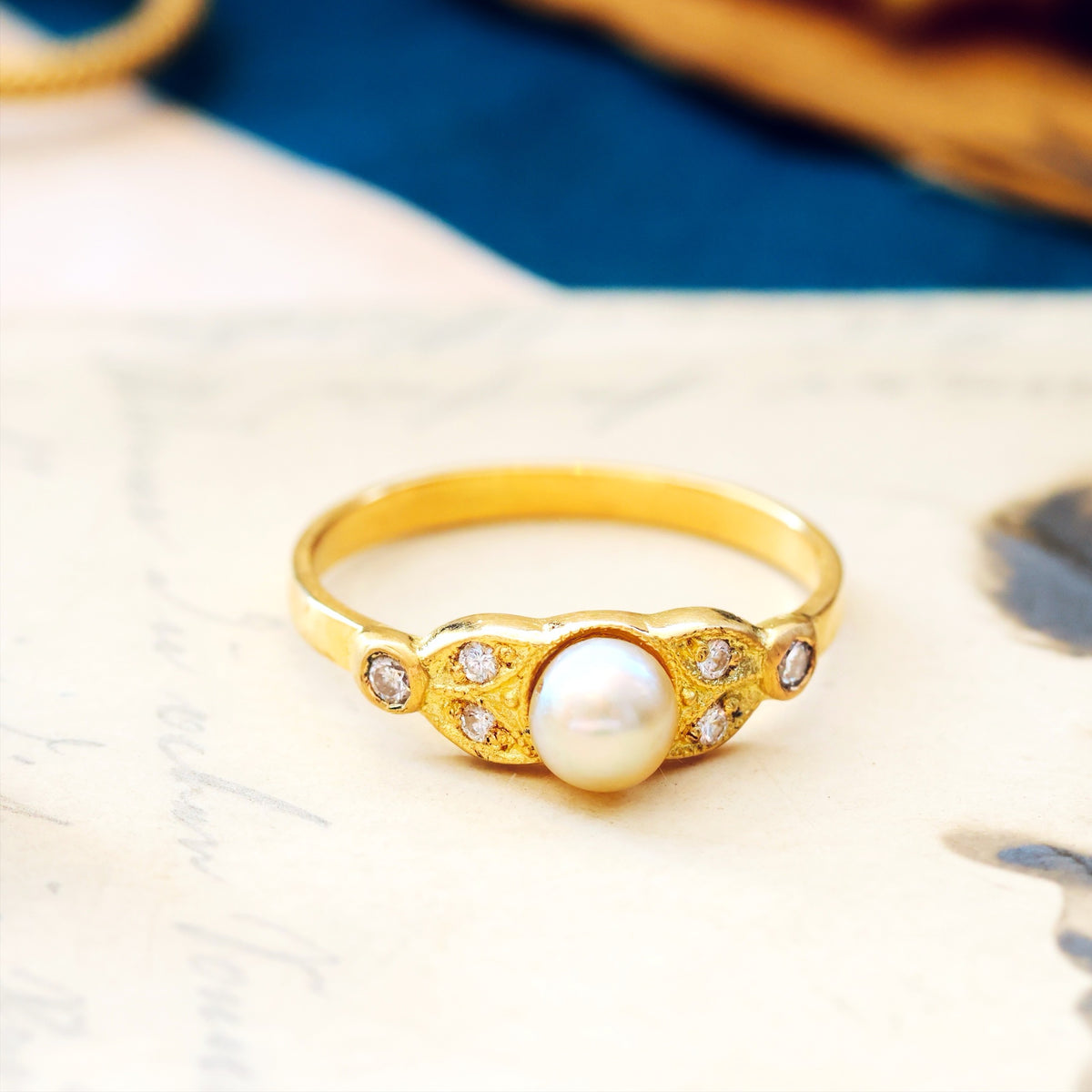 Recycled Natural Pearl & Diamond Ring