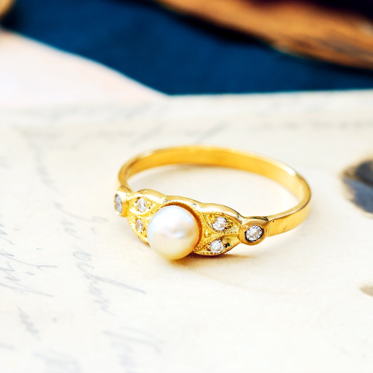 Recycled Natural Pearl & Diamond Ring