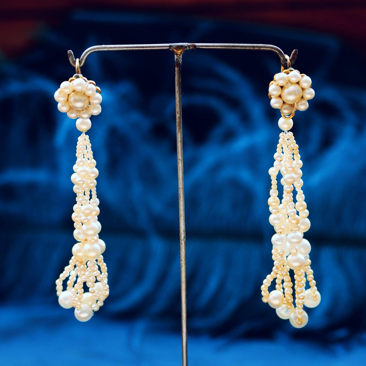 Rare Georgian Hand Blown Glass Pearl Earrings
