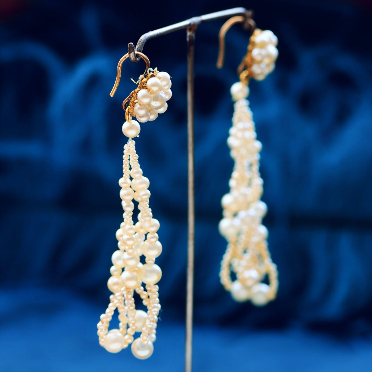 Rare Georgian Hand Blown Glass Pearl Earrings