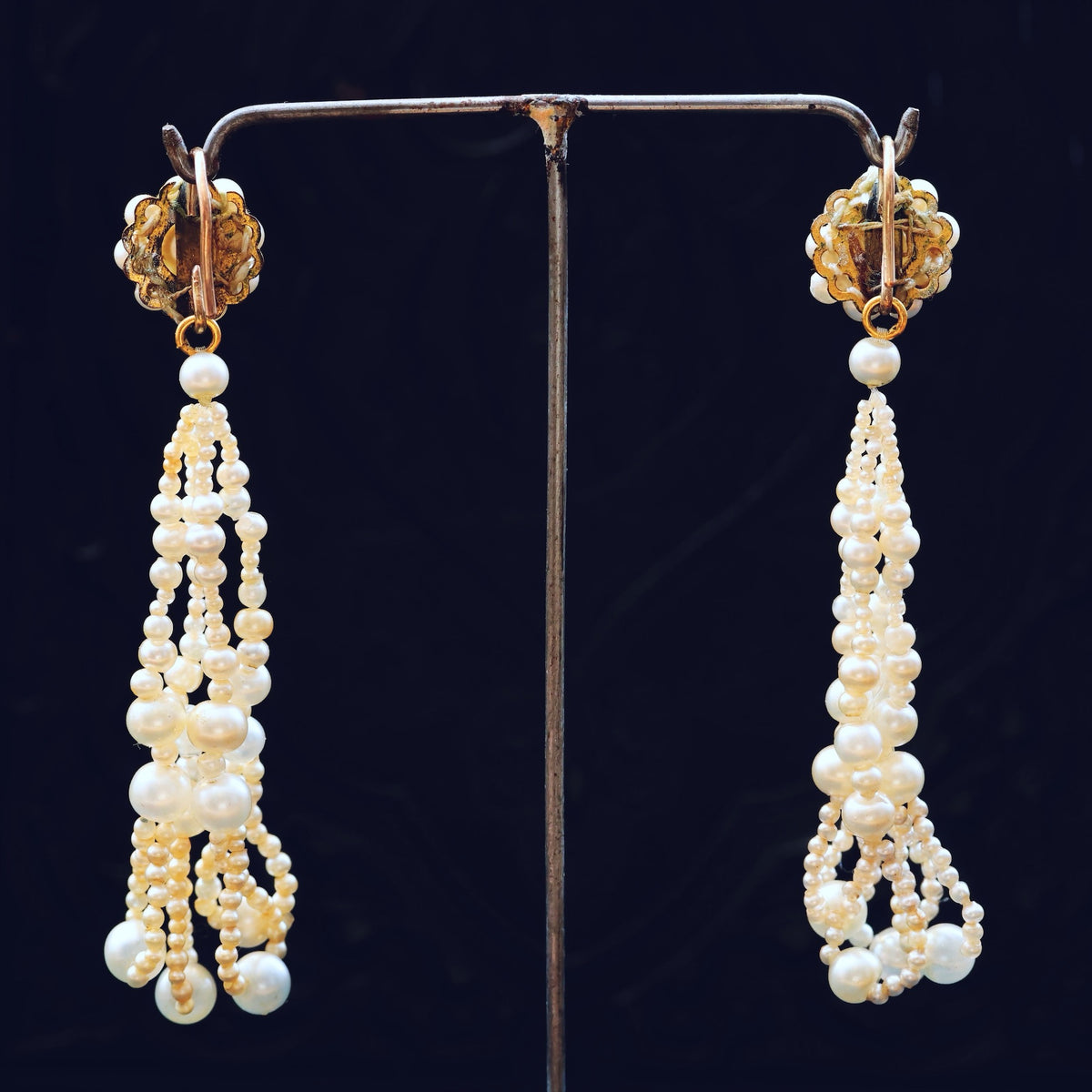 Rare Antique Georgian Hand Blown Glass Pearl Earrings