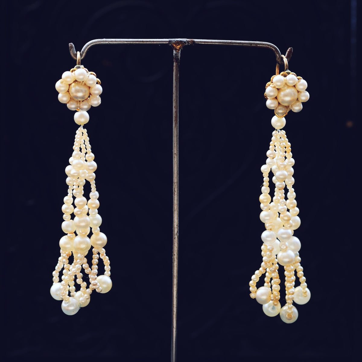 Rare Georgian Hand Blown Glass Pearl Earrings