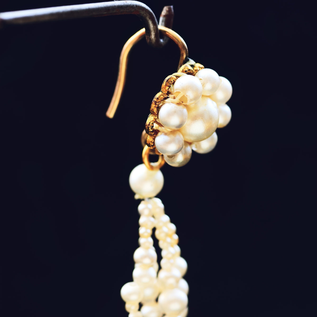 Rare Georgian Hand Blown Glass Pearl Earrings