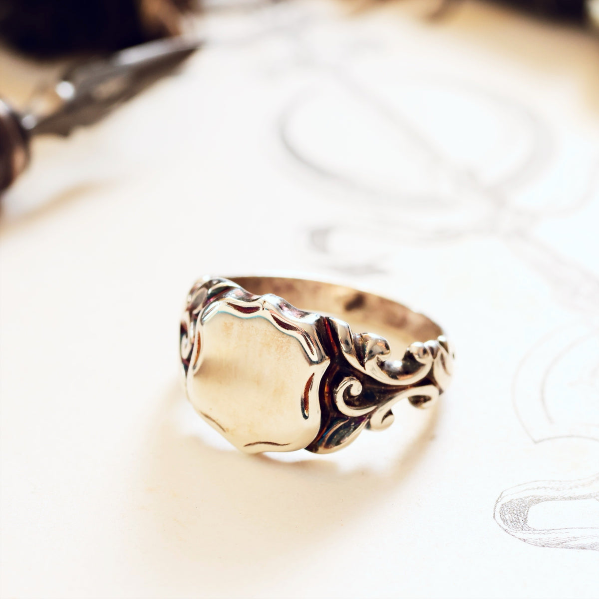 Georgianesque Recycled Silver Shield Signet Ring