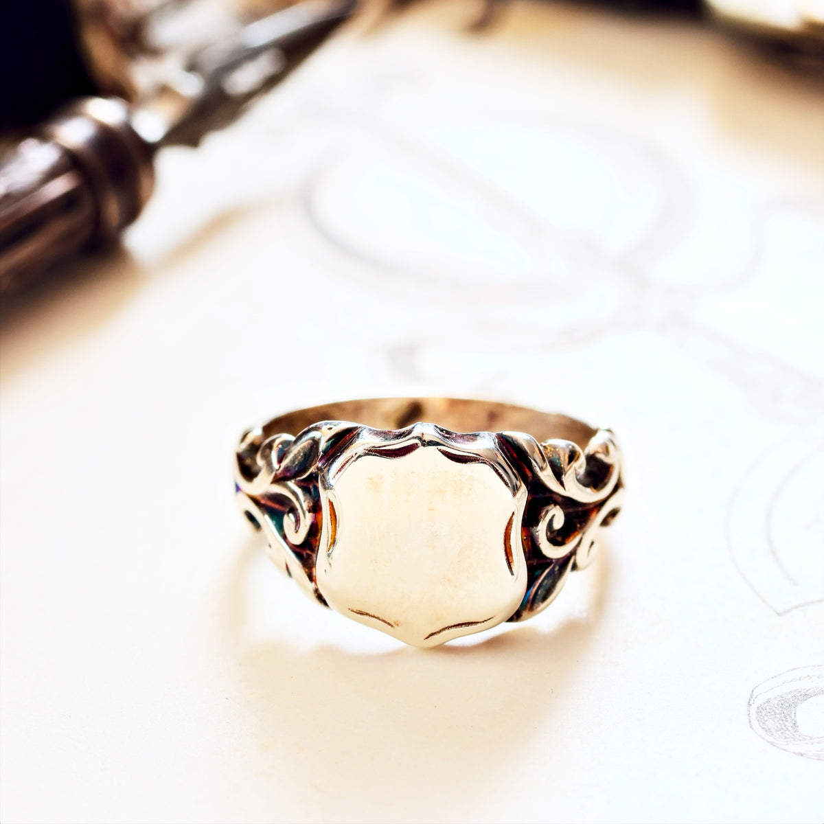 Georgianesque Recycled Silver Shield Signet Ring