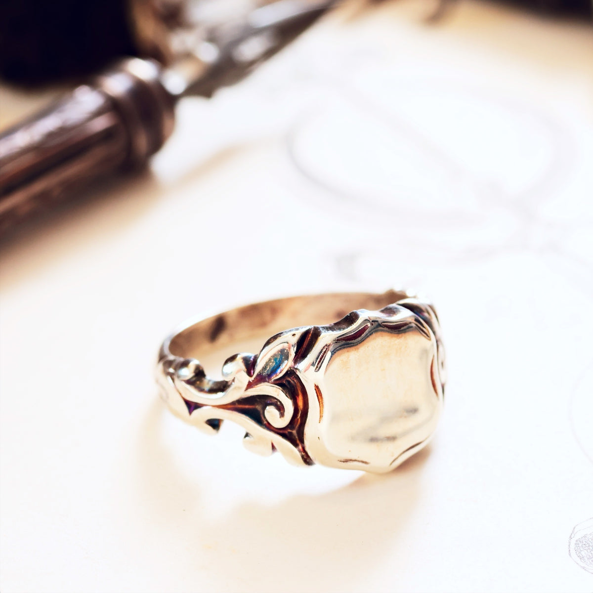 Georgianesque Recycled Silver Shield Signet Ring