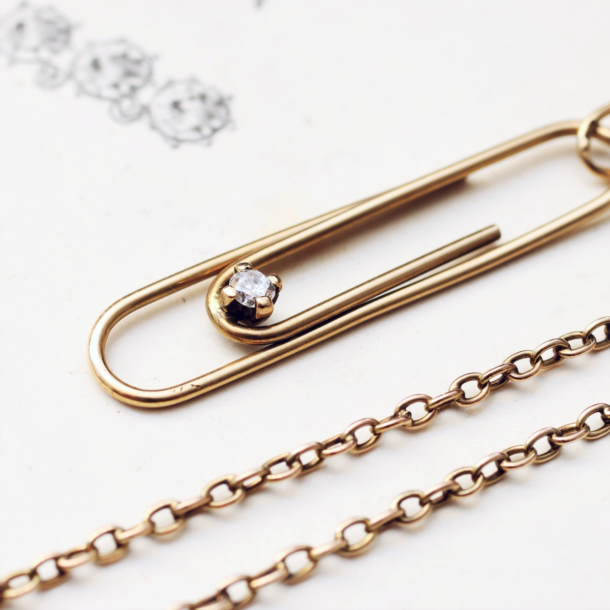 Vintage 1978 Gold Diamond Paperclip Pendant