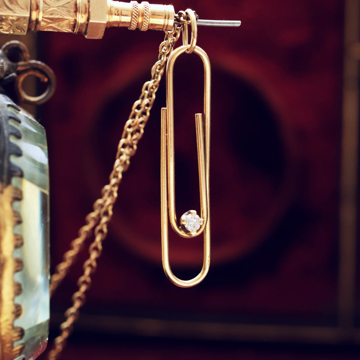 Vintage 1978 Gold Diamond Paperclip Pendant