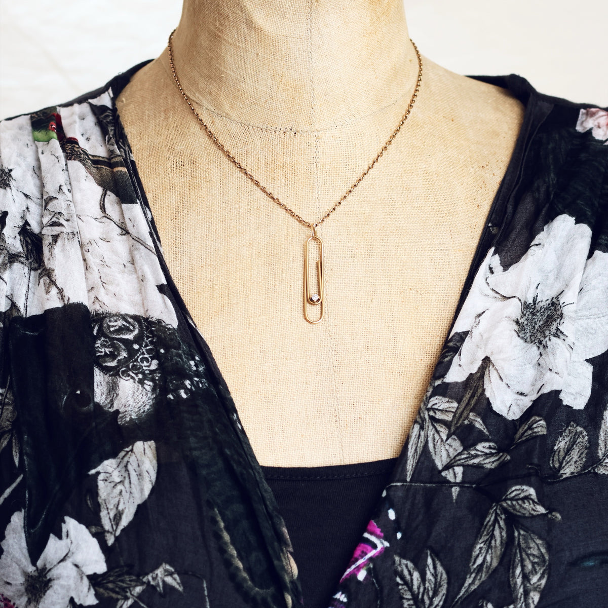 Vintage 1978 Gold Diamond Paperclip Pendant
