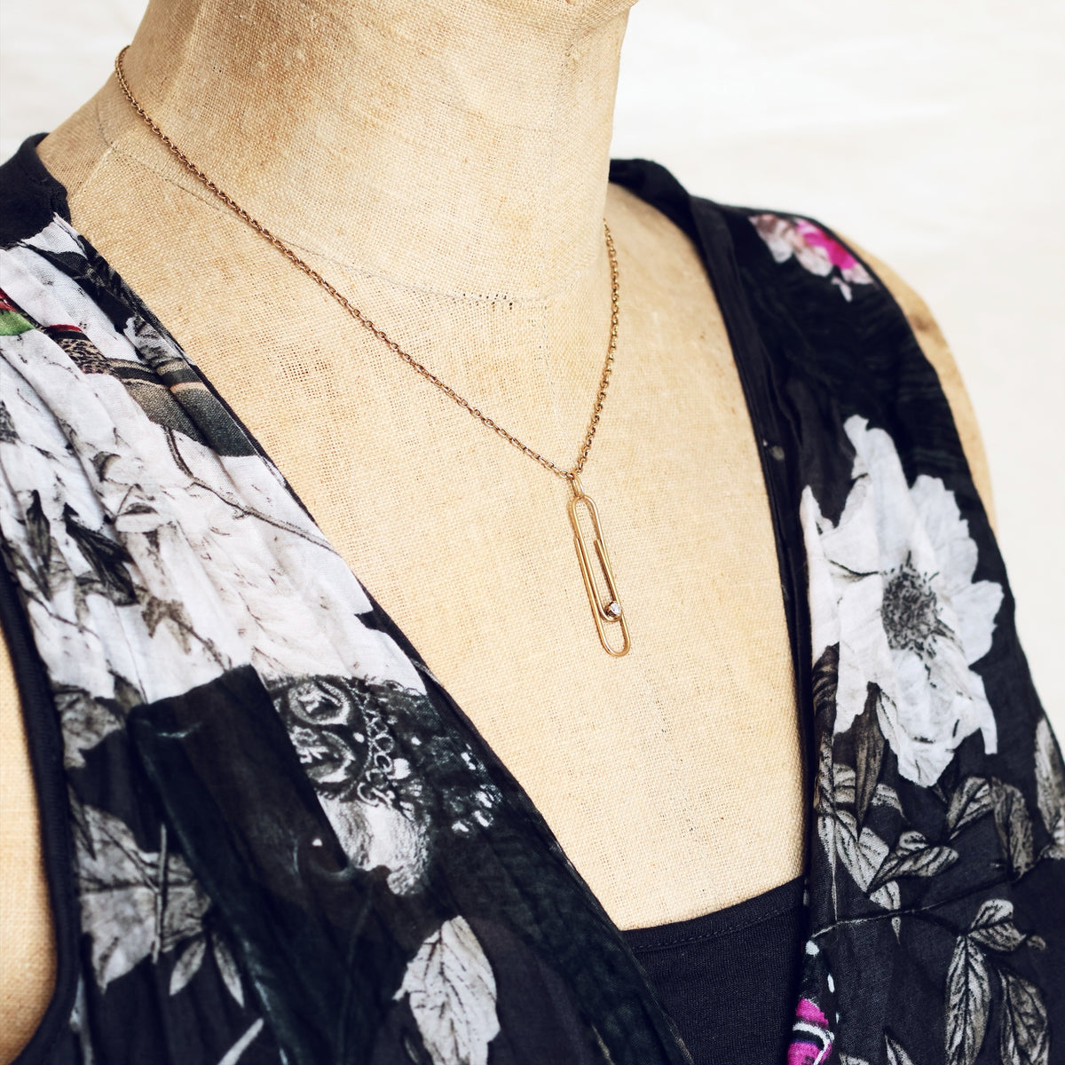 Vintage 1978 Gold Diamond Paperclip Pendant
