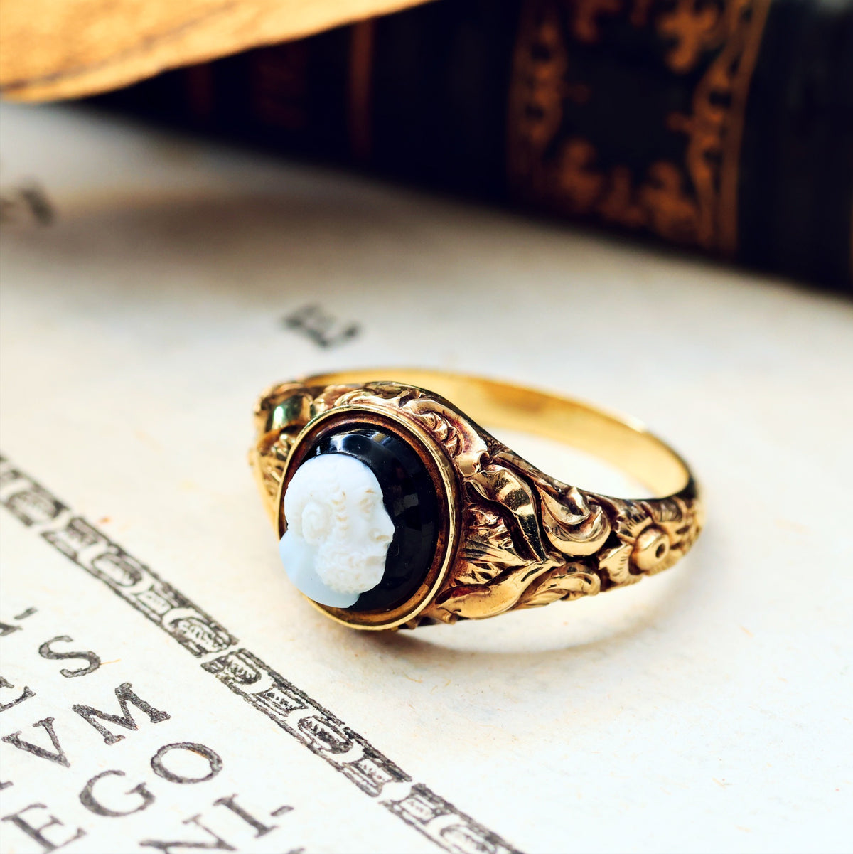 An Interesting Antique Hardstone Cameo Ring of Aristotle