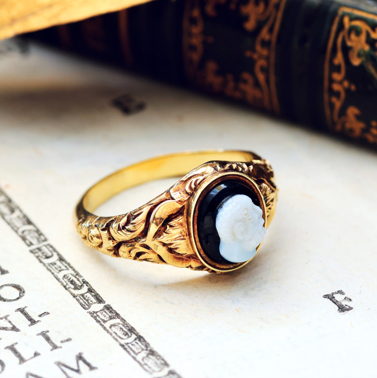 An Interesting Antique Hardstone Cameo Ring of Aristotle
