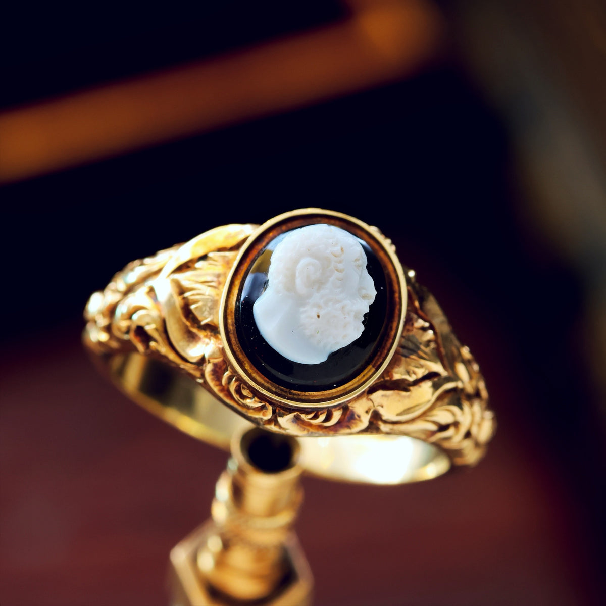 An Interesting Antique Hardstone Cameo Ring of Aristotle