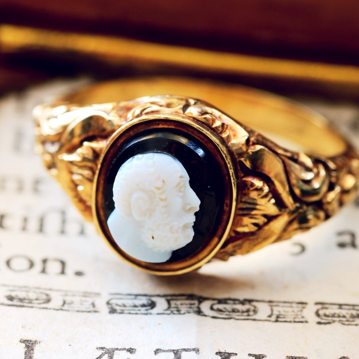 An Interesting Antique Hardstone Cameo Ring of Aristotle
