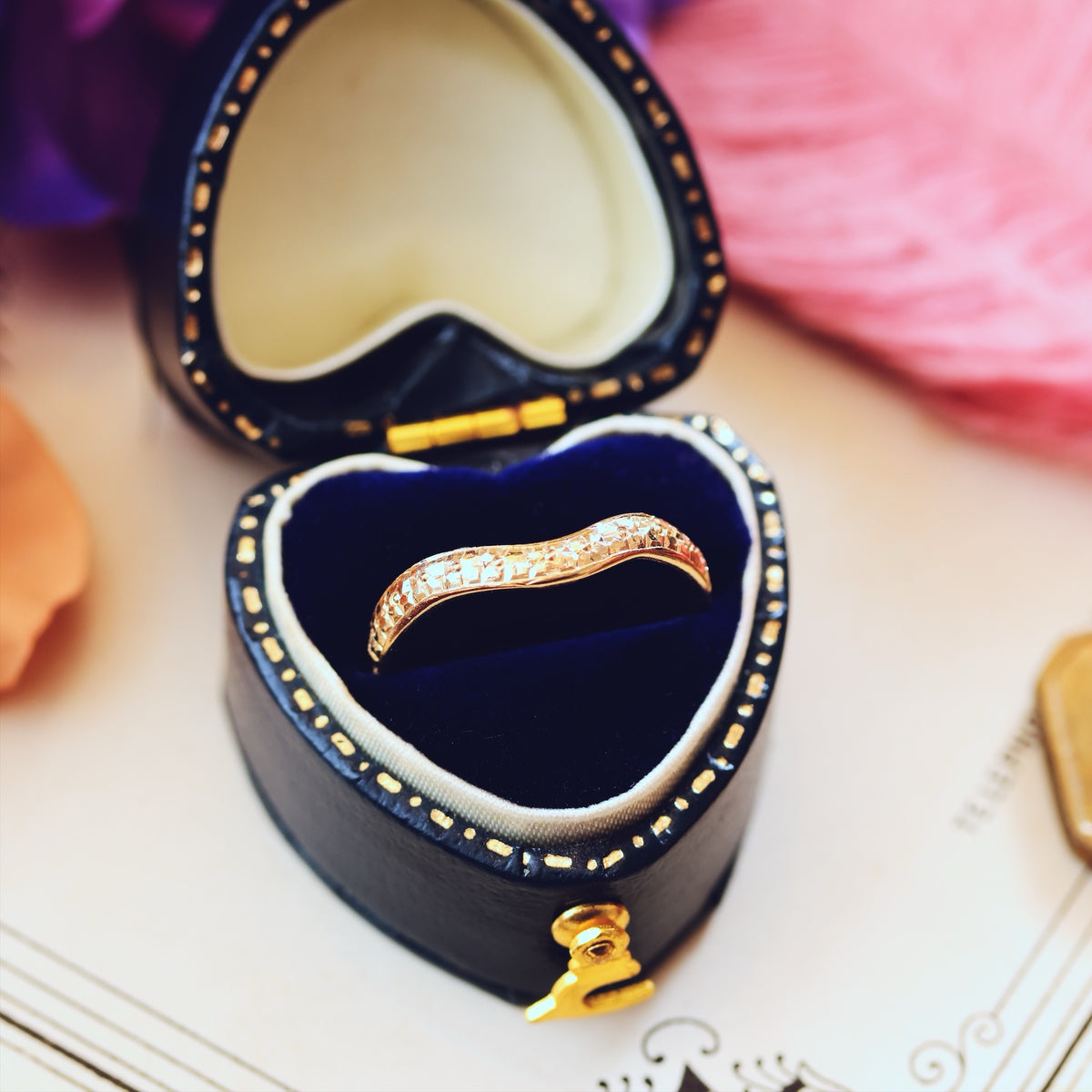 Hand Engraved Blossom Wave Shaped Wedding Band