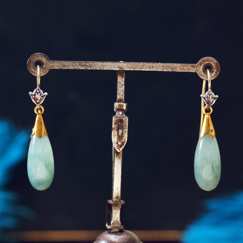 Vintage Jade & Diamond Drop Earrings